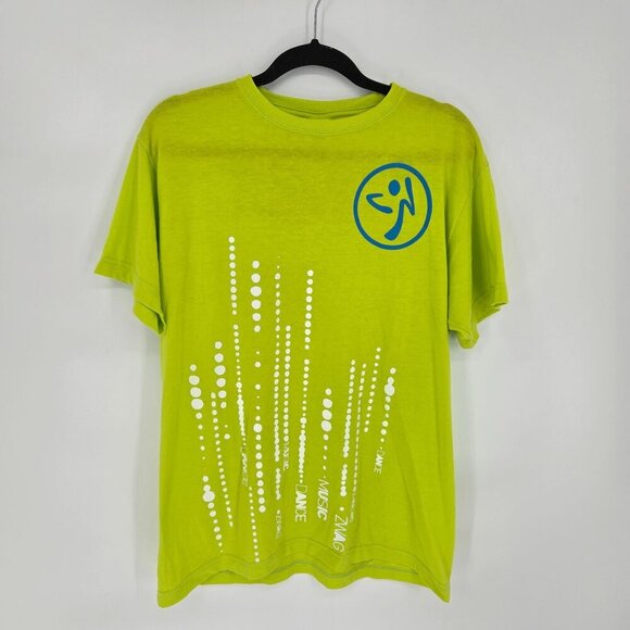 Zumba lime green blue graphic short sleeve athletic top shirt dance workout - Picture 10 of 10